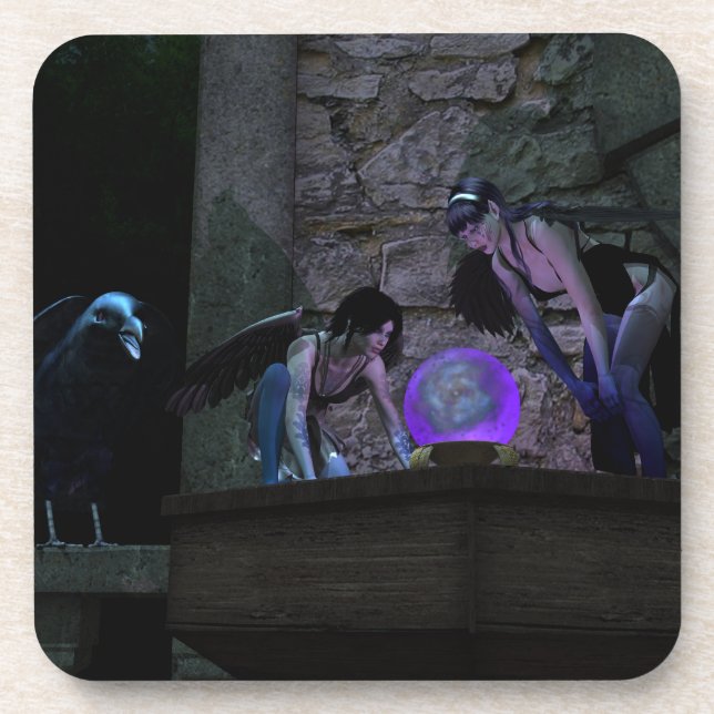 Neugierige Crow-Fee Getränkeuntersetzer (Vorderseite)