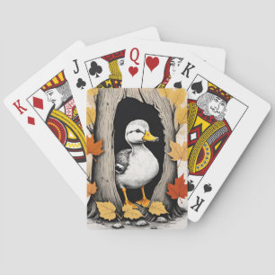 Neugierige Ducklings und Herbstleppmuster Spielkarten