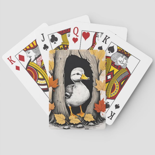 Neugierige Ducklings und Herbstleppmuster Spielkarten (Rückseite)