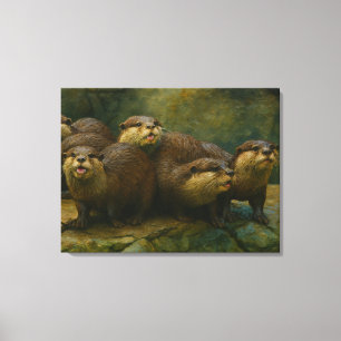 Neugierige Firma - Otter Family on Rocks Leinwanddruck
