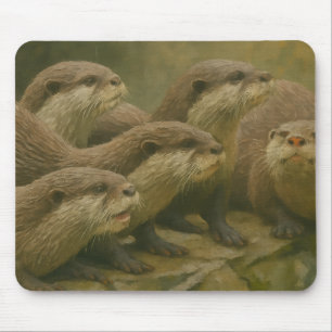 Neugierige Firma - Otter Family on Rocks Mousepad