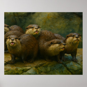 Neugierige Firma - Otter Family on Rocks Poster