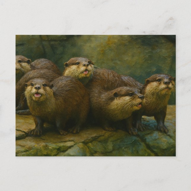 Neugierige Firma - Otter Family on Rocks Postkarte (Vorderseite)