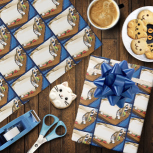 Neugierige getigerte Katze Einkaufstasche Blau Cut Geschenkpapier