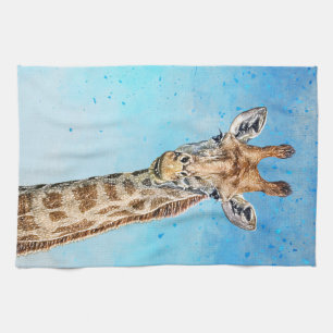 Neugierige Giraffe mit Blue Confetti Sky Geschirrtuch