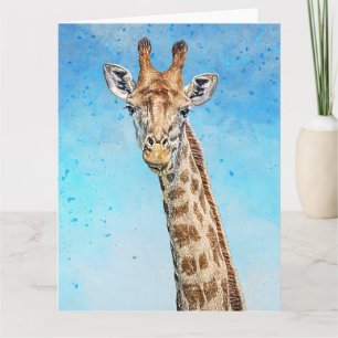 Neugierige Giraffe mit Blue Confetti Sky Karte