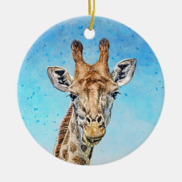 Neugierige Giraffe mit Blue Confetti Sky Keramik Ornament