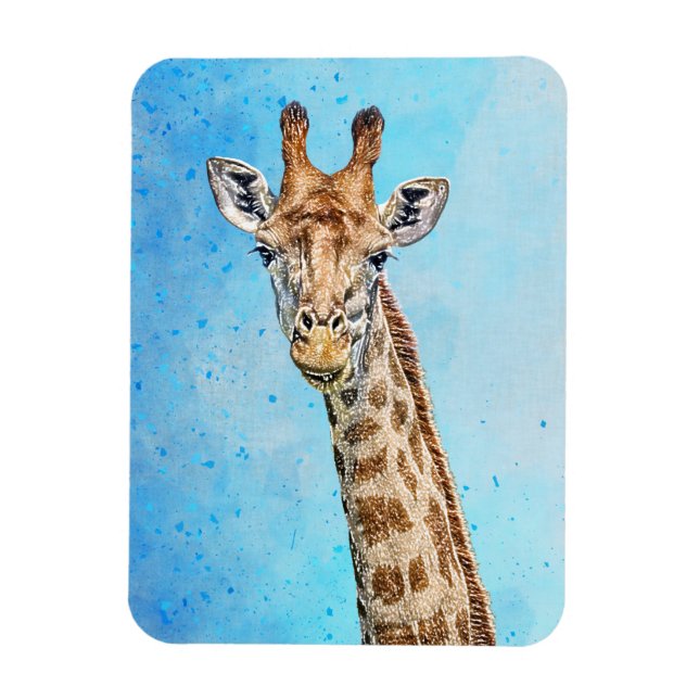 Neugierige Giraffe mit Blue Confetti Sky Magnet (Vertikal)
