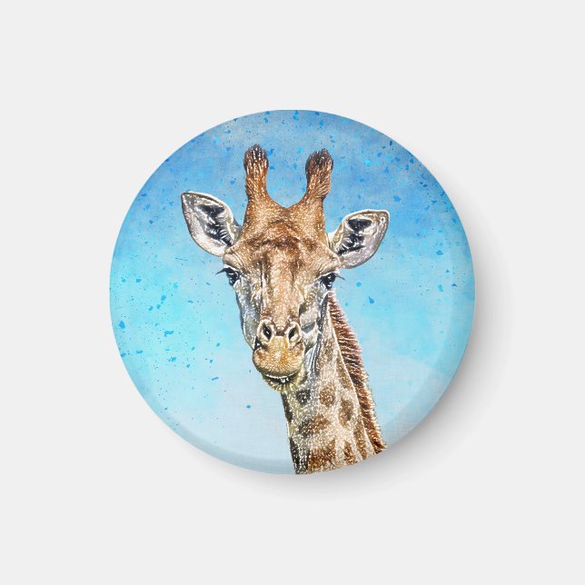 Neugierige Giraffe mit Blue Confetti Sky Magnet (Vorne)