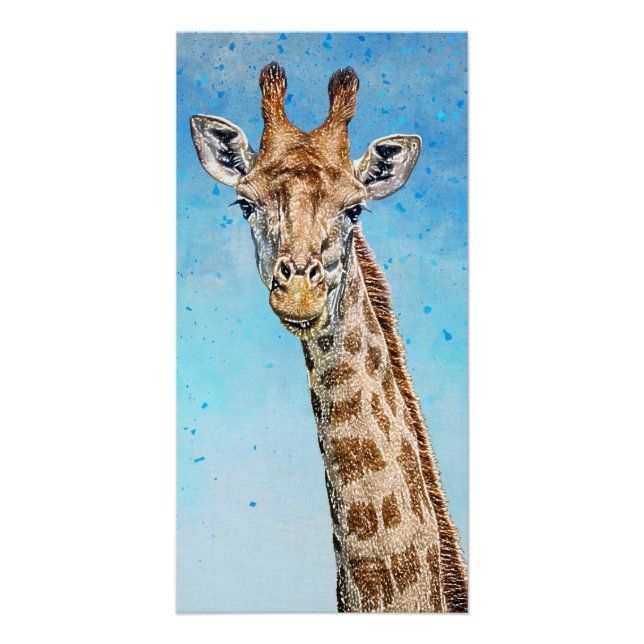 Neugierige Giraffe mit Blue Confetti Sky Poster (Vorderseite)