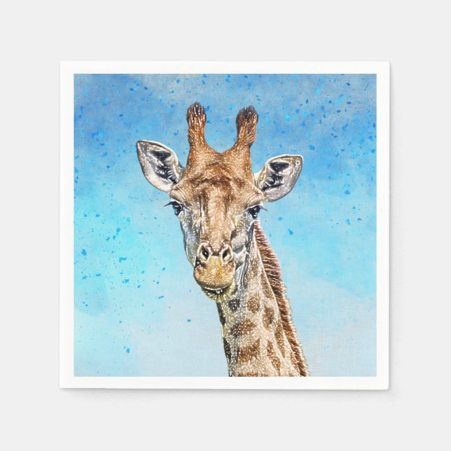 Neugierige Giraffe mit Blue Confetti Sky Serviette (Vorderseite)