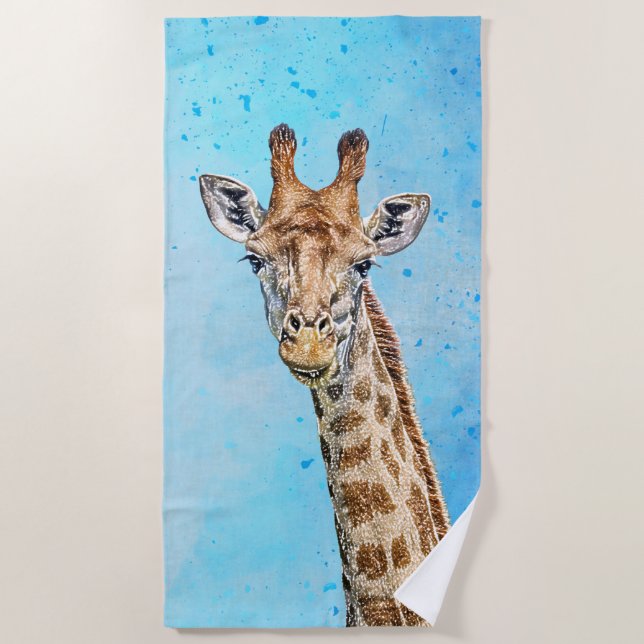 Neugierige Giraffe mit Blue Confetti Sky Strandtuch (Vorderseite)