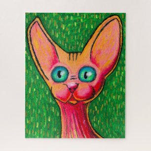 Neugierige haarlose Katze in Ölmalerei Puzzle
