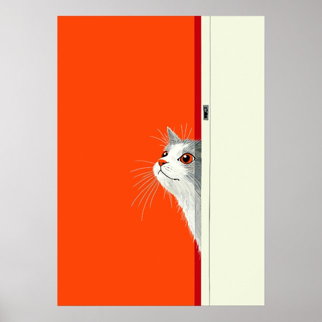 Neugierige Katze, die durch die Tür pinkelt Poster (Vorne)