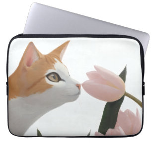 Neugierige Katze Frühlingsblumen Laptopschutzhülle