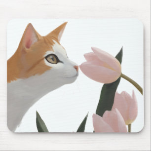 Neugierige Katze Frühlingsblumen Mousepad