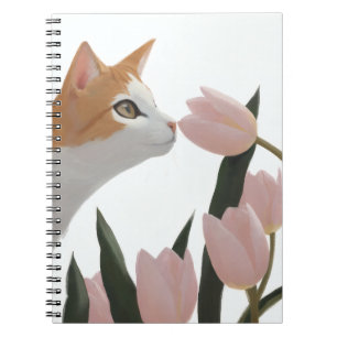 Neugierige Katze Frühlingsblumen Notizblock