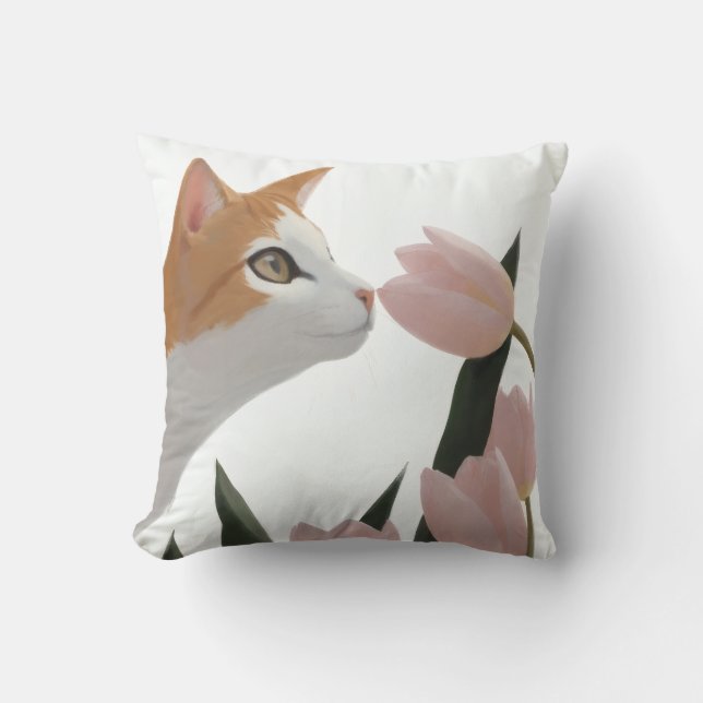 Neugierige Katze Frühlingsflor Kissen (Vorderseite)