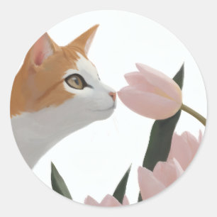 Neugierige Katze Frühlingsflor Runder Aufkleber