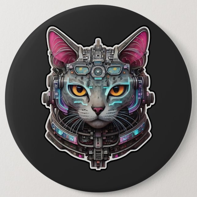 Neugierige Katze in einem Cyber-Helm Button (Vorderseite)
