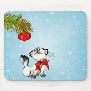 Neugierige Katze in einem roten Weihnachtsjunge Mousepad