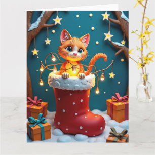 Neugierige Katze in Weihnachten Strumpf Paper Art Karte