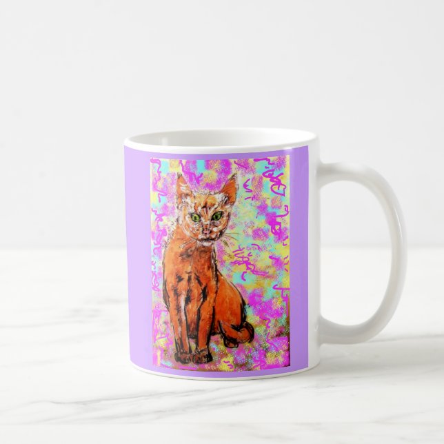 neugierige Katze lila Tasse (Rechts)