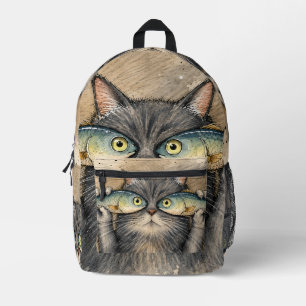 Neugierige Katze mit Fischbrille Bedruckter Rucksack