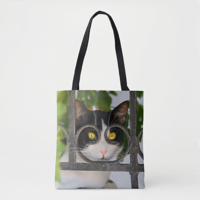 Neugierige Katze mit Spektakeln Funny on Shopper (Vorderseite)