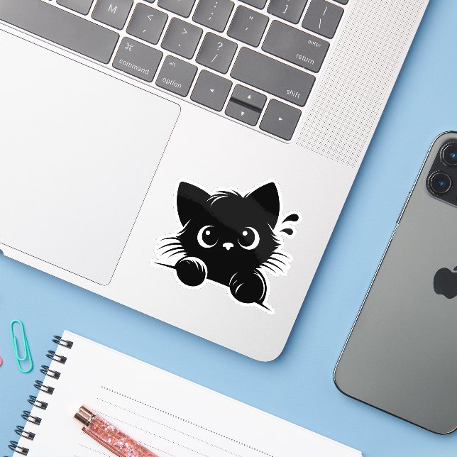 Neugierige Katze Personalisiert  Aufkleber (Laptop mit iPhone)