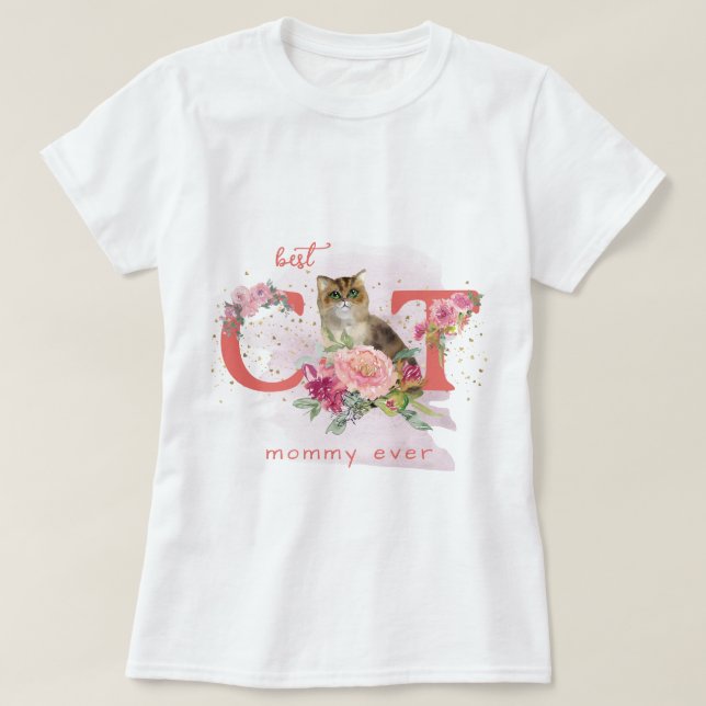 Neugierige Katze und Blume individuell anpassbar T-Shirt (Design vorne)