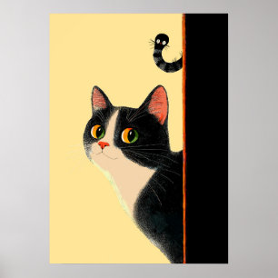 Neugierige Katze und hinterlistiger Wurm Poster