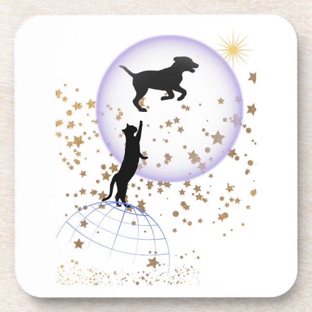 Neugierige Katze und Laufhund Getränkeuntersetzer (Vorderseite)