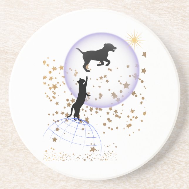 Neugierige Katze und Laufhund Getränkeuntersetzer (Vorne)