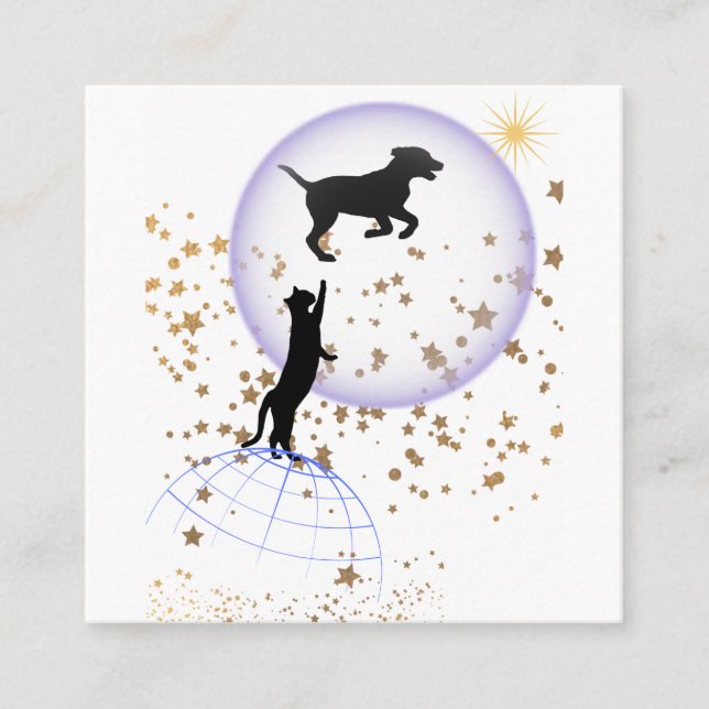 Neugierige Katze und Laufhund Quadratische Visitenkarte (Vorderseite)