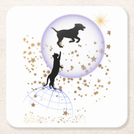 Neugierige Katze und Laufhund Rechteckiger Pappuntersetzer