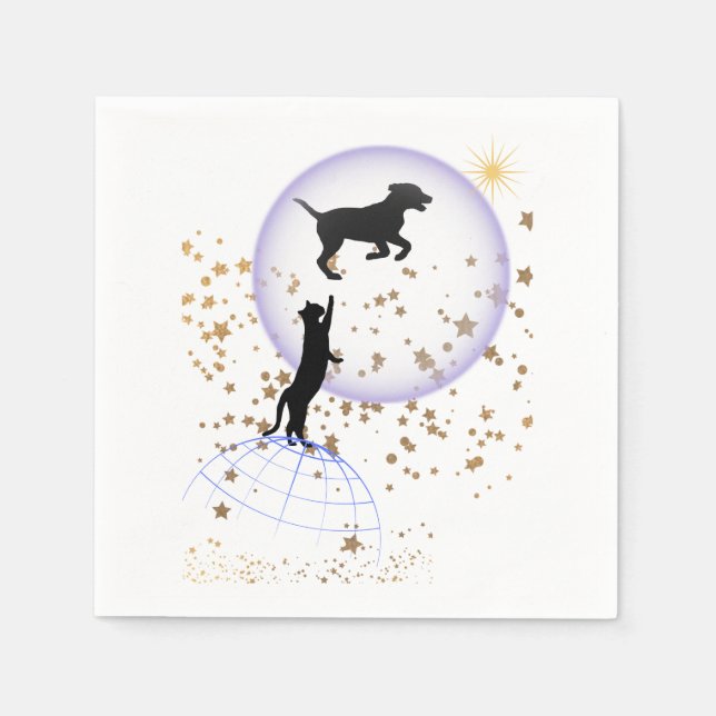 Neugierige Katze und Laufhund Serviette (Vorderseite)