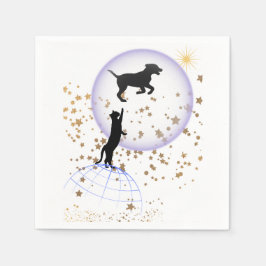 Neugierige Katze und Laufhund Serviette