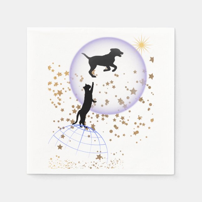 Neugierige Katze und Laufhund Serviette (Vorderseite)