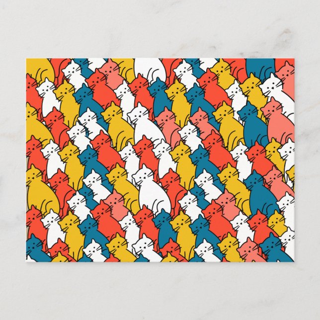 Neugierige Katzen bunt Postkarte (Vorderseite)