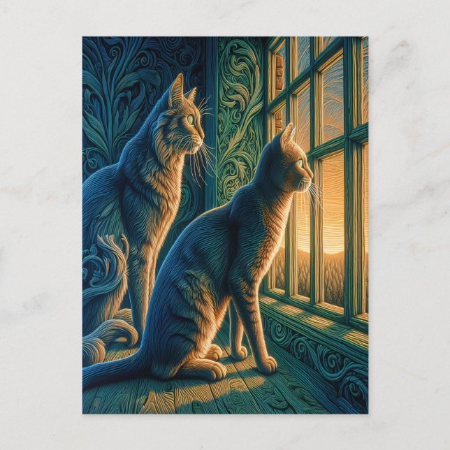 Neugierige Katzen durch das Fenster Postkarte (Vorderseite)