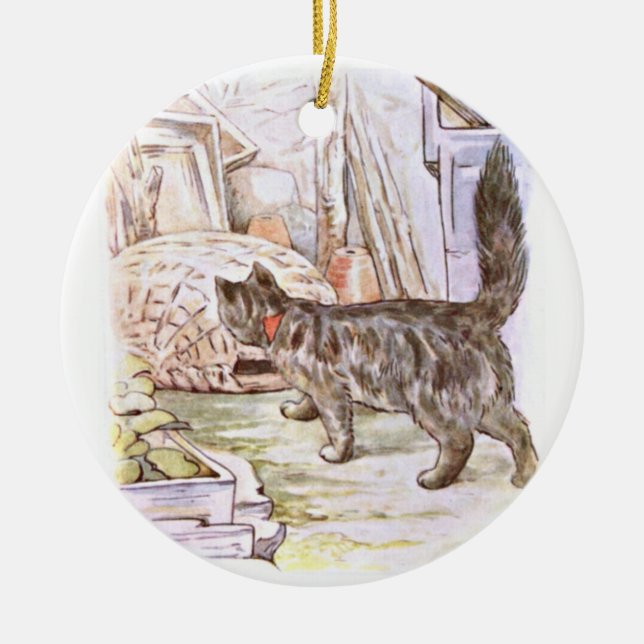 Neugierige Katzen-Grafik Keramikornament (Vorne)