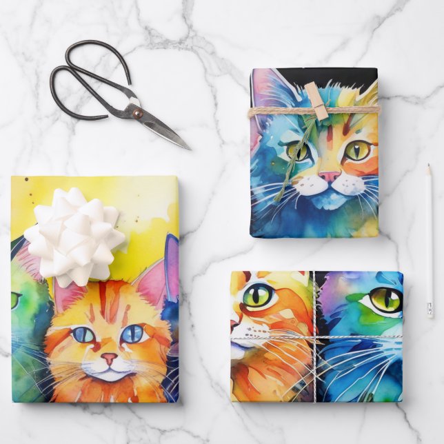 Neugierige Katzen mit einfarbigem Hintergrund Geschenkpapier Set (Vorderseite)