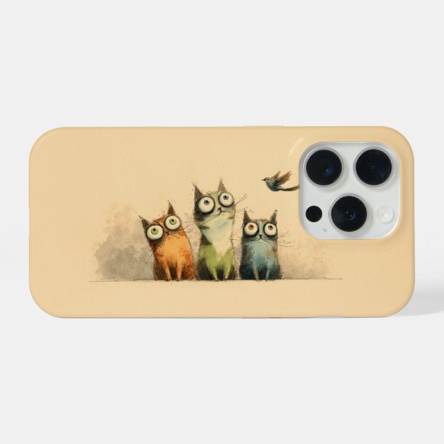 Neugierige Katzen – Whimsical Katzenkunst iPhone Hülle (Rückseite (Horizontal))