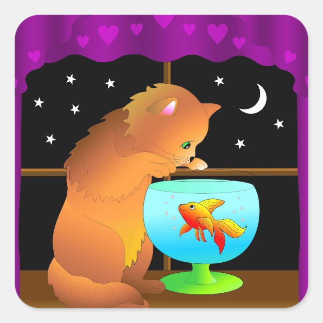 Neugierige Katzenaufkleber Quadratischer Aufkleber (Vorderseite)