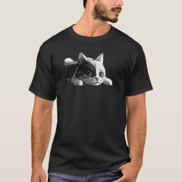 Neugierige Kitty Art - Schwarz-weiße Katze T-Shirt