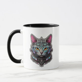 Neugierige Kitty in einem Cyber-Helm Tasse