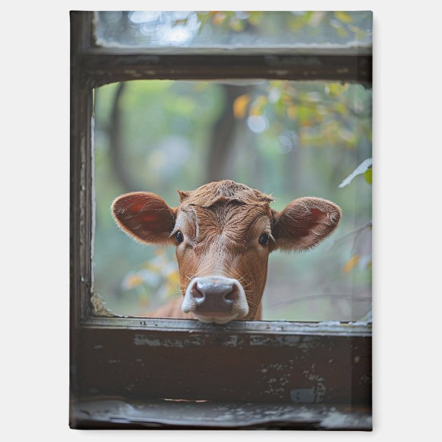 Neugierige Kuh durch ein Fenster schauen Magnet (Vorderseite)