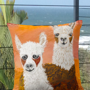 Neugierige Llamas gegen das Golden Sky Throw Kisse Kissen