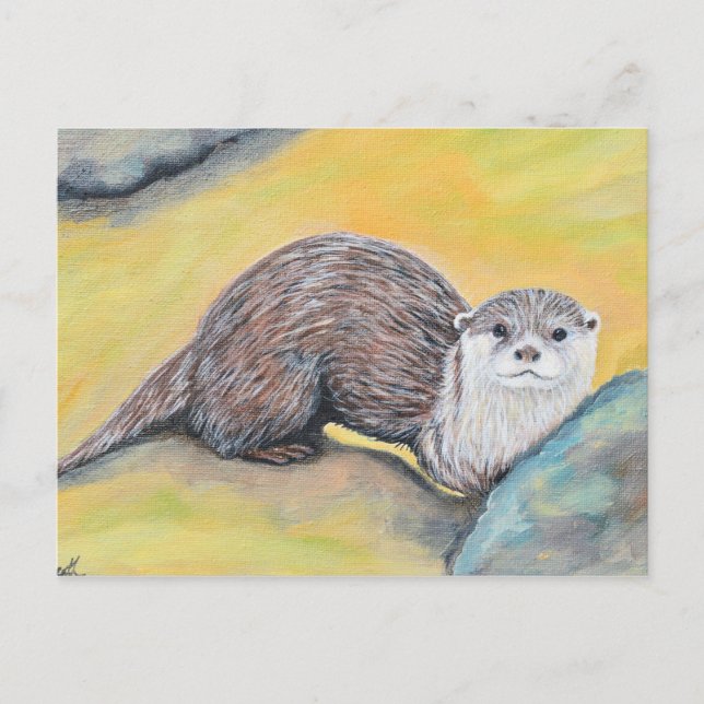 Neugierige Otter-Malerei Postkarte (Vorderseite)